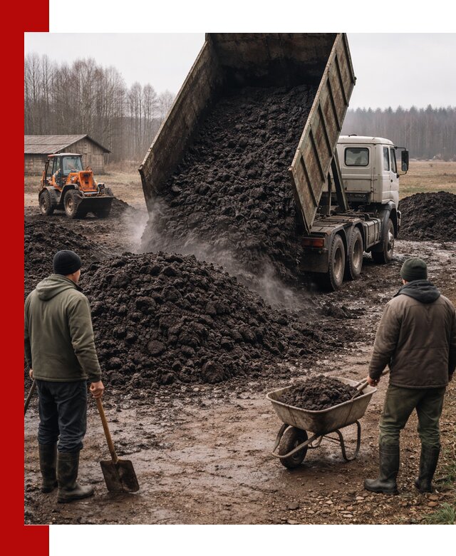 Доставка низинного торфа с разгрузкой и доставкой в Апатитах