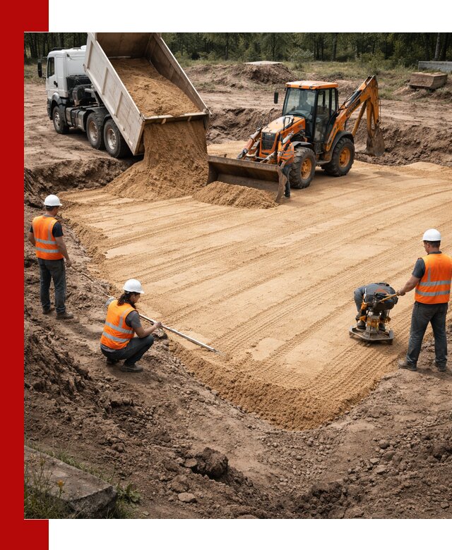 Устройство песчаной подушки для фундаментов и дорог в Апатитах